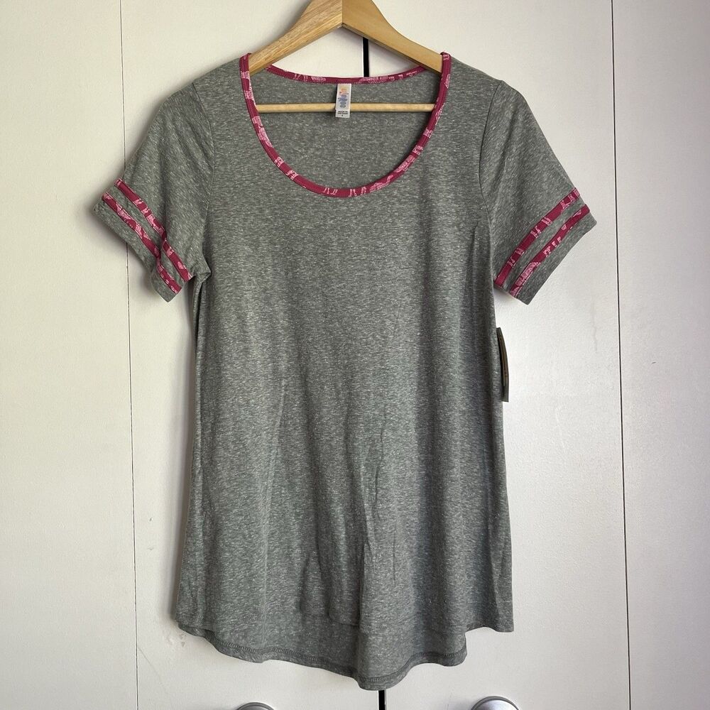 LuLaRoe Classic T Hi-Lo T-Shirt Size Small Gray Raspberry Pink Trim NWT